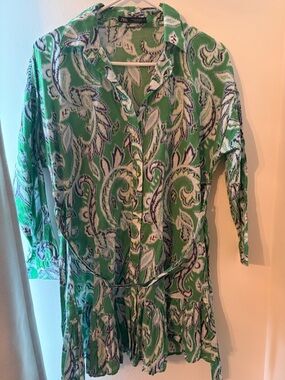 Zara Green Pattern Button-Up Dress (Size M)
